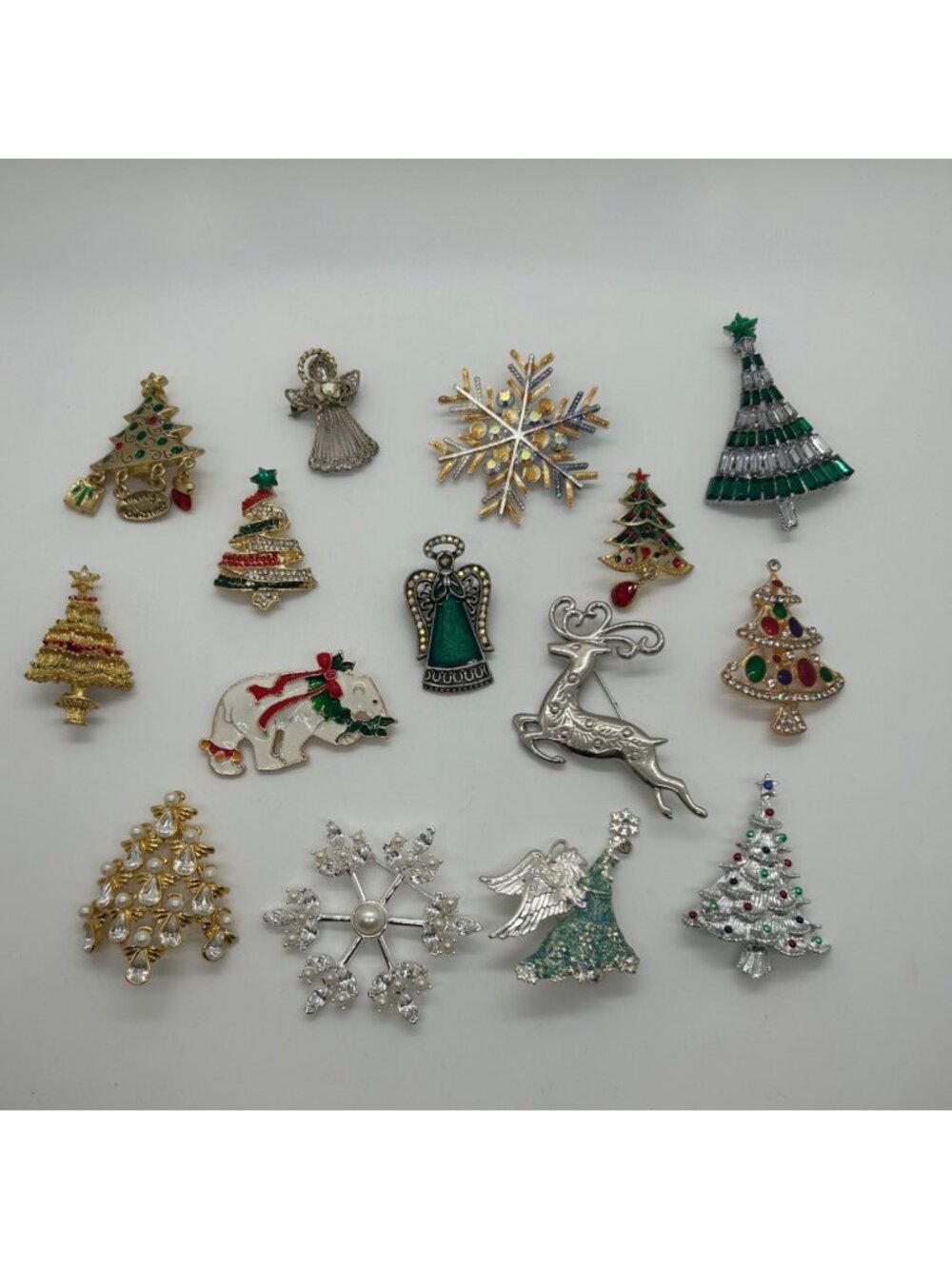 Christmas Brooch Lot Tree Pin Radko Eisenberg Avon Gerry Vintage Modern - Picture 2 of 15